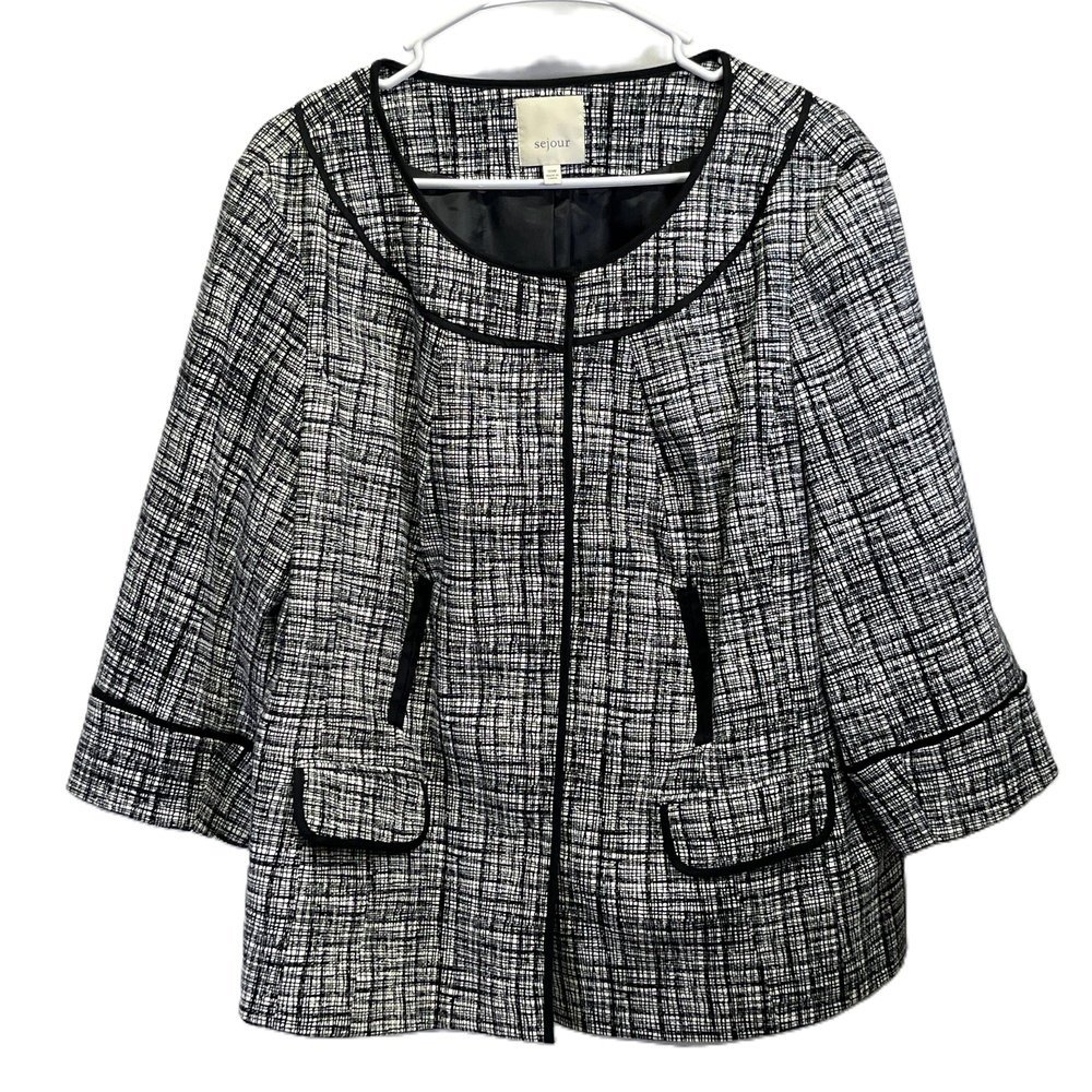 Sejour Black White Womens Career Cotton Blazer Jacket Snap Closure Size‎ 16W